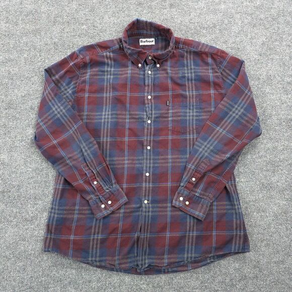 Barbour Shirt Mens XL Tailored Fit Red Plaid Stapleton Casual Work Outdoors Logo - Picture 1 of 13